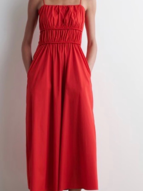 COS Dresses & Skirts - COS Gathered Cotton MIDI dress red size 4